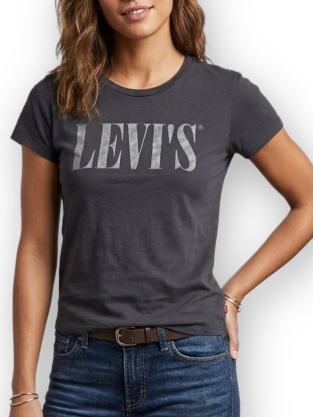 Levi’s Vintage Women’s XXS Glitter Logo T-Shirt Gray Crew Neck Short Sleeve Tee